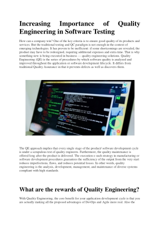 Increasing Importance of Quality Engineering in Software Testing