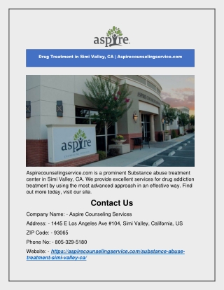 Drug Treatment in Simi Valley, CA | Aspirecounselingservice.com