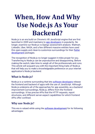 When, How And Why Use Node.js As Your Backend