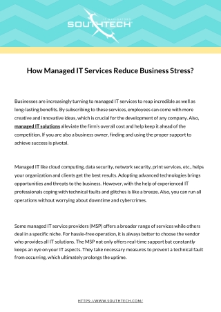 How Managed IT Services Reduce Business Stress