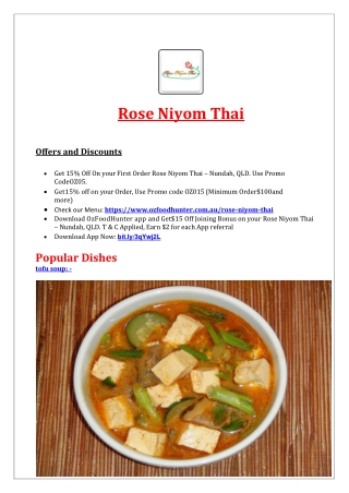 15% Off - Rose Niyom Thai Restaurant Menu in Nundah QLD.