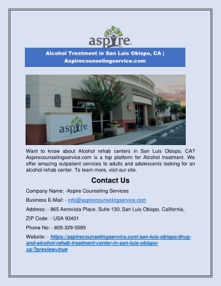 Alcohol Treatment in San Luis Obispo, CA | Aspirecounselingservice.com