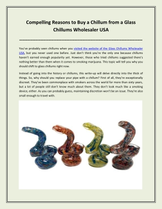 Compelling Reasons to Buy a Chillum from a Glass Chillums Wholesaler USA