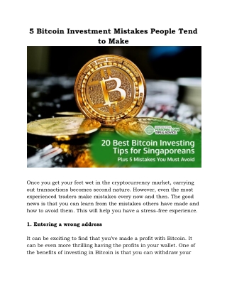 Bitcoin Investment Mistakes People Tend to Make