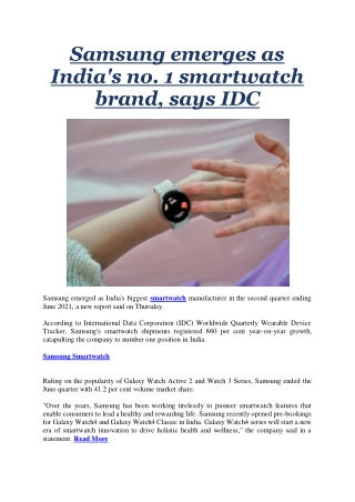 Samsung emerges as India's no. 1 smartwatch brand, says IDC