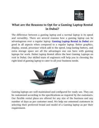 What are the Reasons to Opt for a Gaming Laptop Rental in Dubai?