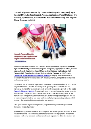 Cosmetic Pigments Market by Composition, Type, Application and Region - Global Forecast to 2026