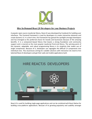 Hire In-Demand React JS Developers for your Business Projects
