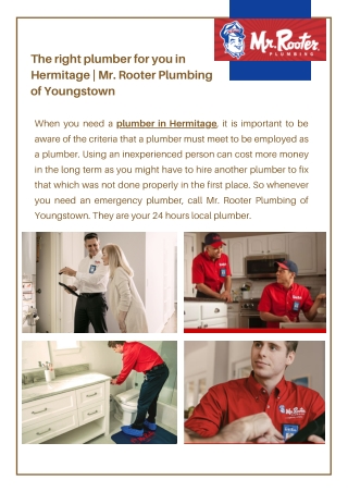 The right plumber for you in Hermitage | Mr. Rooter Plumbing of Youngstown