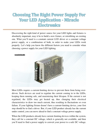 Choosing The Right Power Supply For Your LED Application - Miracle Electronics