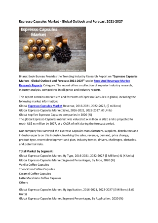 Espresso Capsules Market - Global Outlook and Forecast 2021-2027