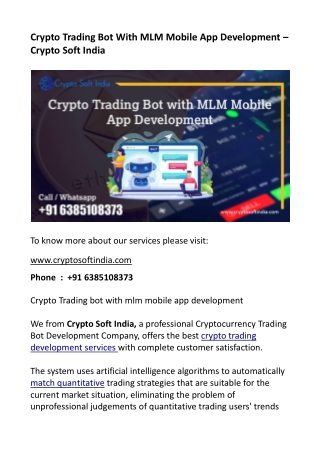 Crypto Trading bot with mlm mobile app development - Crypto Soft India