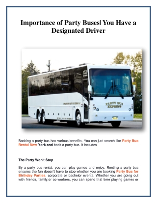 Booking Party Bus for Birthday Parties, Corporate or Bachelor events