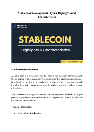 Stablecoin Development - Types, Highlights and Characteristics