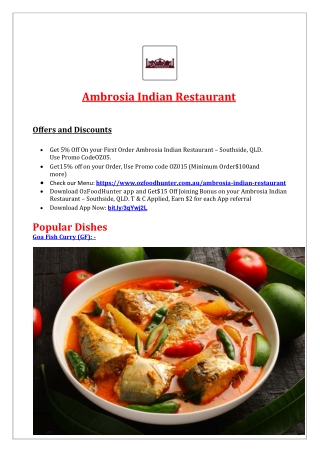 5% OFF - Indian restaurant gympie - Ambrosia Menu, Qld