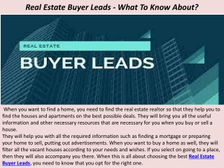 Real Estate Buyer Leads - What To Know About
