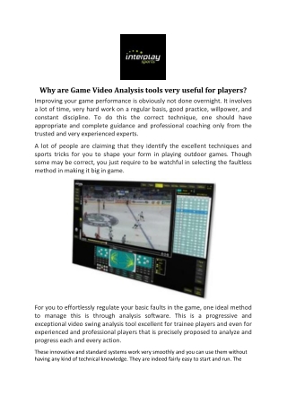 Why are Game Video Analysis tools very useful for players