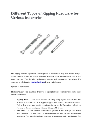 Different Types of Rigging Hardware for Various Industries