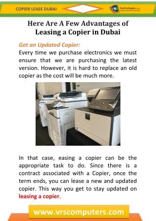 Here Are A Few Advantages of Leasing a Copier in Dubai