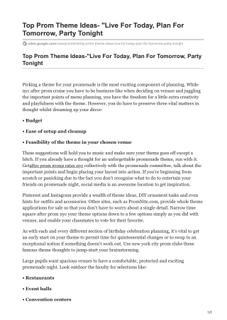 Top Prom Theme Ideas- Live For Today Plan For Tomorrow Party Tonight