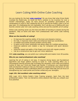 Learn Cubing With Online Cube Coaching