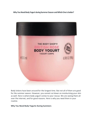 Why You Need Body Yogurt during Summer Season and Which One is better?