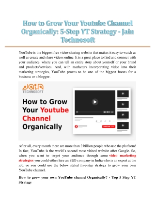 How to Grow Your Youtube Channel Organically 5-Step YT Strategy - Jain Technosoft