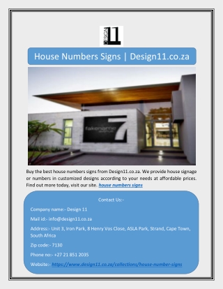 House Numbers Signs | Design11.co.za