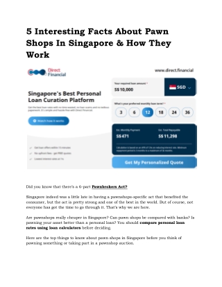 Interesting Facts About Pawn Shops In Singapore