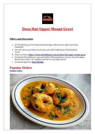 5% Off - Dosa Hut Indian Restaurant Upper Mount Gravt Menu, Qld