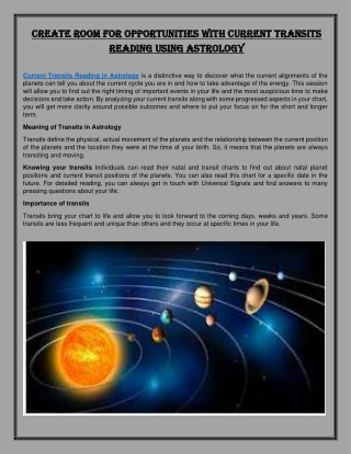 Create Room for Opportunities with Current Transits Reading Using Astrology