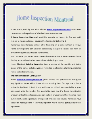 Home Inspection Montreal