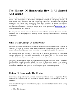 The Origination And Evolution Of Homework