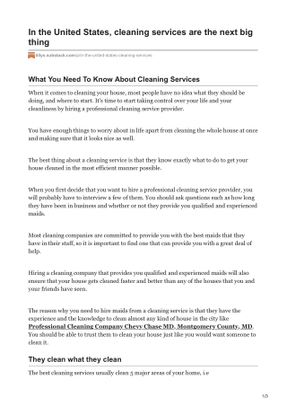 In the United States, cleaning services are the next big thing