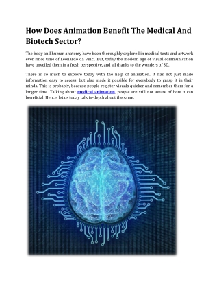 How Does Animation Benefit The Medical And Biotech Sector