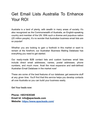 Australian Business Mailing List