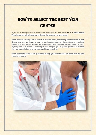 How to Select the Best Vein Center