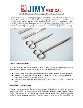 Suture Holding Forceps – Uses and Types of these Surgical Instruments