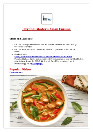 10% Off - IzzyChai menu-Asian Restaurant Noosaville, QLD