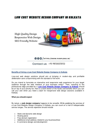 Benefits of hiring a Low Cost Website Design Company in Kolkata