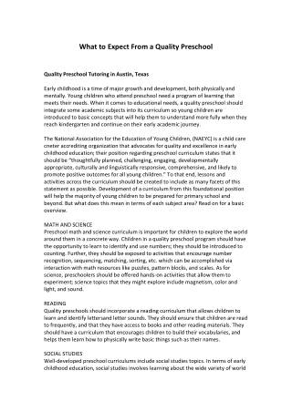 What to Expect From a Quality Preschool