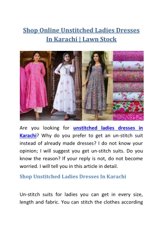 Shop Online Unstitched Ladies Dresses In Karachi  Lawn Stock