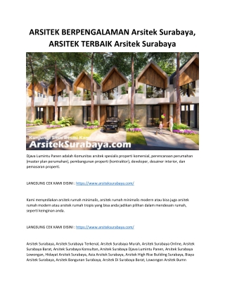ARSITEK BERPENGALAMAN Arsitek Surabaya, ARSITEK TERBAIK Arsitek Surabaya