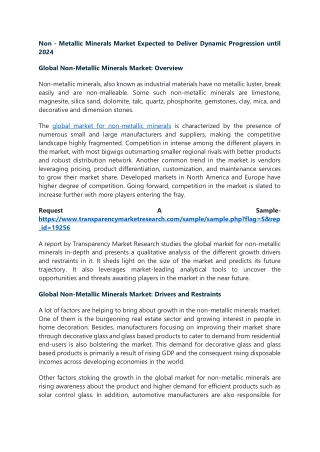 Non - Metallic Minerals Market Expected to Deliver Dynamic Progression until 202