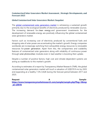 Containerized Solar Generators Market Assessment , Strategic Developments, and F