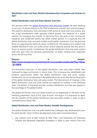 Distribution Lines and Poles Market Estimations,Key Companies and Forecast to 20