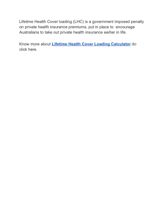 Lifetime Health Cover Loading Calculator