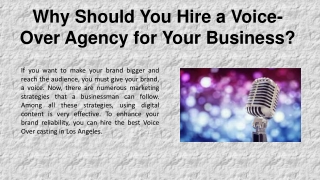 Why Should You Hire a Voice-Over Agency for Your Business?