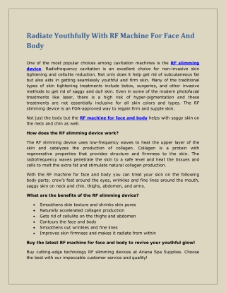Radiate Youthfully With RF Machine For Face And Body