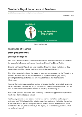 Teacher’s Day & Importance of Teachers - Teachers day celebration